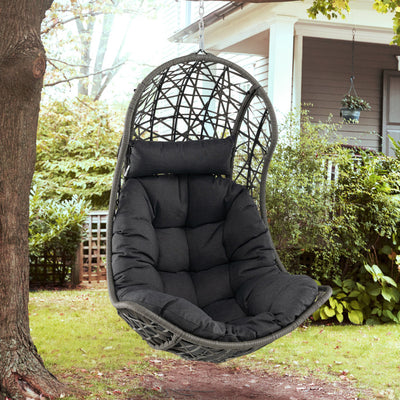 Outdoor PE Rattan Swing Egg Chair Patio Hanging Hammock Chair with Adjustable Chains and Hanging Accessories