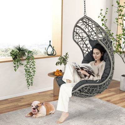 Outdoor PE Rattan Swing Egg Chair Patio Hanging Hammock Chair with Adjustable Chains and Hanging Accessories