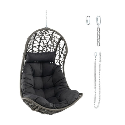 Outdoor PE Rattan Swing Egg Chair Patio Hanging Hammock Chair with Adjustable Chains and Hanging Accessories