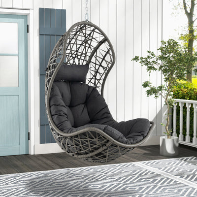 Outdoor PE Rattan Swing Egg Chair Patio Hanging Hammock Chair with Adjustable Chains and Hanging Accessories