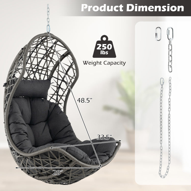 Outdoor PE Rattan Swing Egg Chair Patio Hanging Hammock Chair with Adjustable Chains and Hanging Accessories