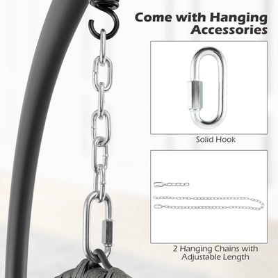 Outdoor PE Rattan Swing Egg Chair Patio Hanging Hammock Chair with Adjustable Chains and Hanging Accessories