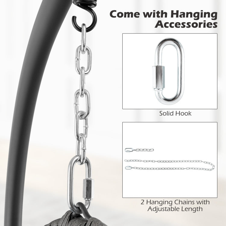Outdoor PE Rattan Swing Egg Chair Patio Hanging Hammock Chair with Adjustable Chains and Hanging Accessories