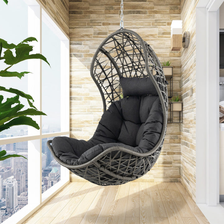 Outdoor PE Rattan Swing Egg Chair Patio Hanging Hammock Chair with Adjustable Chains and Hanging Accessories