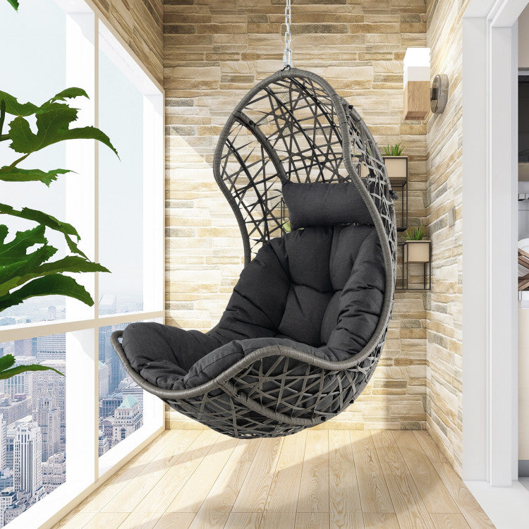 Outdoor PE Rattan Swing Egg Chair Patio Hanging Hammock Chair with Adjustable Chains and Hanging Accessories