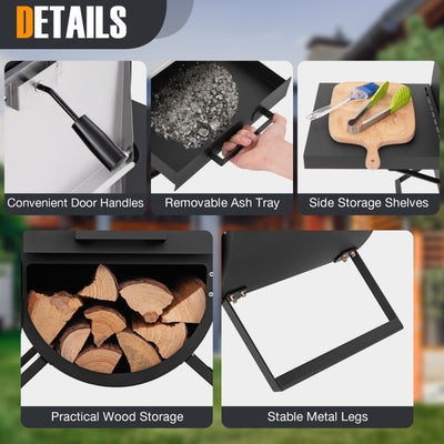 Outdoor Pizza Oven Patio Wood Fired Pizza Maker with Side Tables and Bottom Storage Cabinet