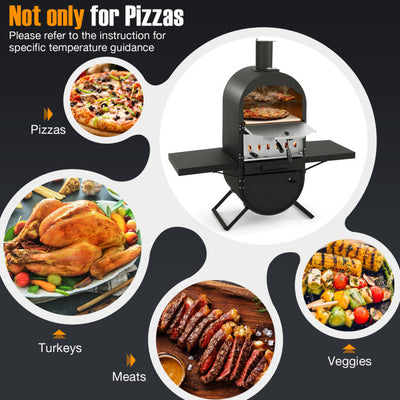 Outdoor Pizza Oven Patio Wood Fired Pizza Maker with Side Tables and Bottom Storage Cabinet