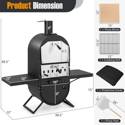 Outdoor Pizza Oven Patio Wood Fired Pizza Maker with Side Tables and Bottom Storage Cabinet