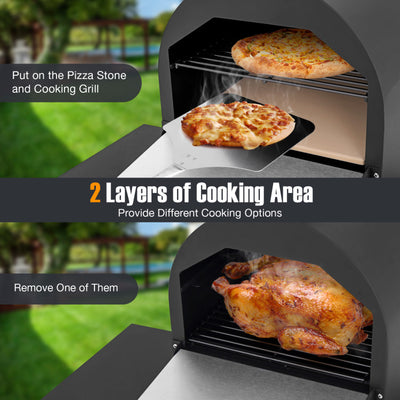 Outdoor Pizza Oven Patio Wood Fired Pizza Maker with Side Tables and Bottom Storage Cabinet