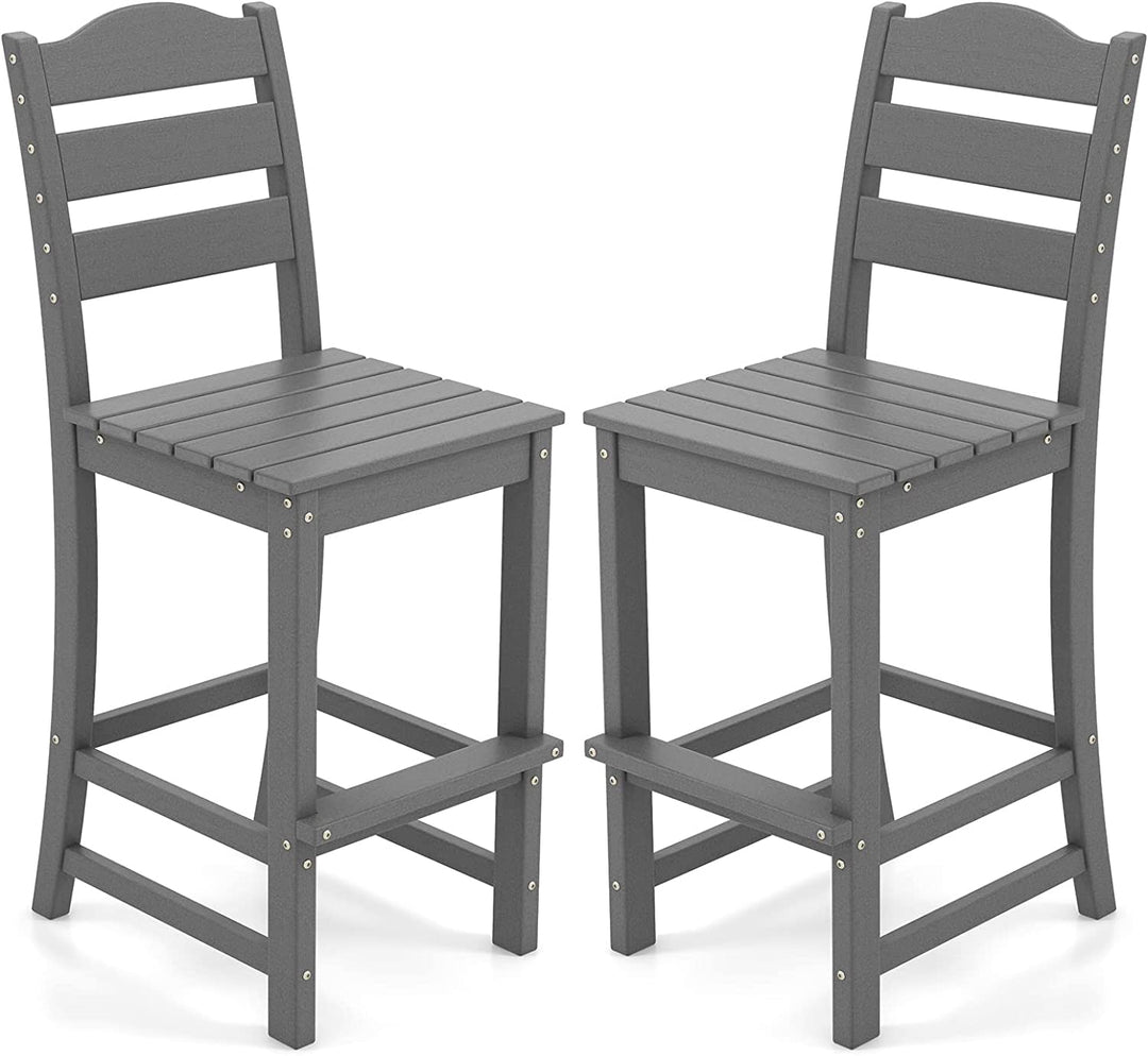 Outdoor All-Weather HDPE Bar Stool Patio 30 Inches Counter Height Bar Chair with Backrest and Footrest