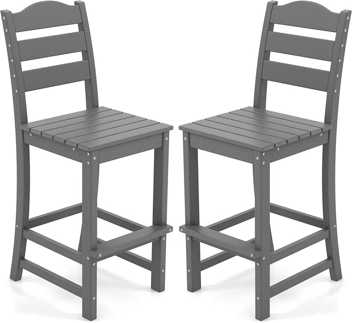 Outdoor All-Weather HDPE Bar Stool Patio 30 Inches Counter Height Bar Chair with Backrest and Footrest