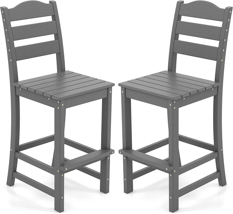 Outdoor All-Weather HDPE Bar Stool Patio 30 Inches Counter Height Bar Chair with Backrest and Footrest