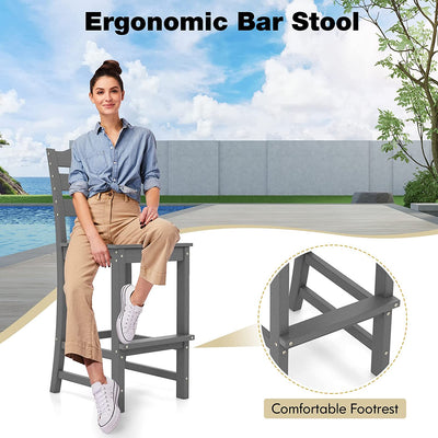 Outdoor All-Weather HDPE Bar Stool Patio 30 Inches Counter Height Bar Chair with Backrest and Footrest