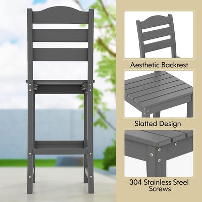 Outdoor All-Weather HDPE Bar Stool Patio 30 Inches Counter Height Bar Chair with Backrest and Footrest