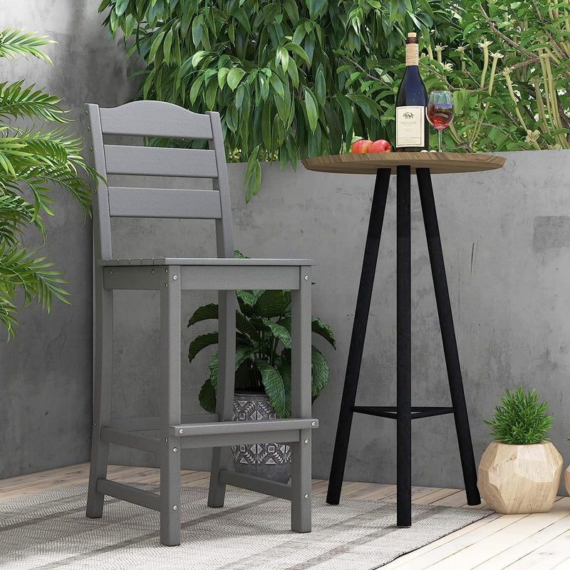 Outdoor All-Weather HDPE Bar Stool Patio 30 Inches Counter Height Bar Chair with Backrest and Footrest