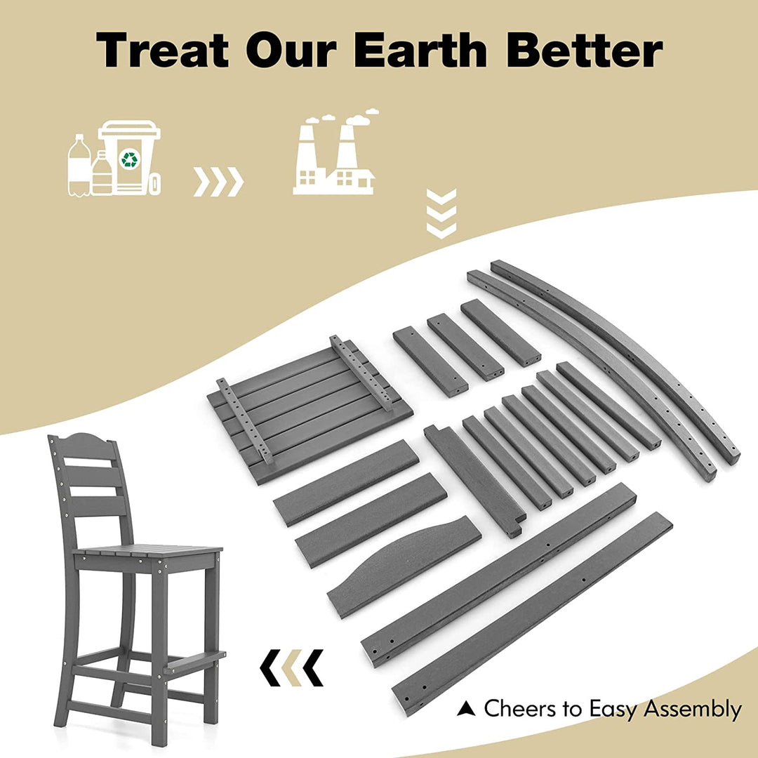 Outdoor All-Weather HDPE Bar Stool Patio 30 Inches Counter Height Bar Chair with Backrest and Footrest