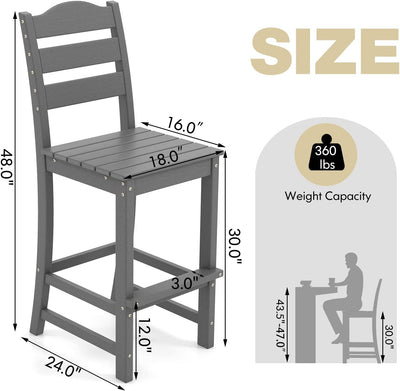 Outdoor All-Weather HDPE Bar Stool Patio 30 Inches Counter Height Bar Chair with Backrest and Footrest