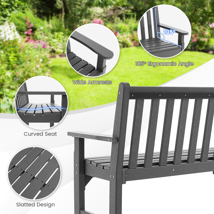 Outdoor All-Weather HDPE Bench Patio 2-Person Loveseat with Armrests and Backrest