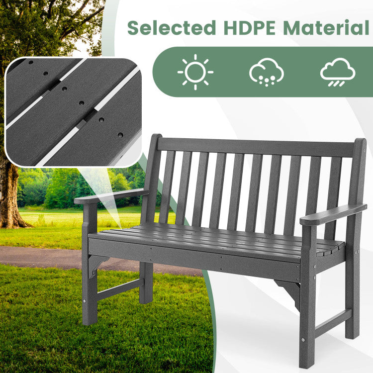 Outdoor All-Weather HDPE Bench Patio 2-Person Loveseat with Armrests and Backrest