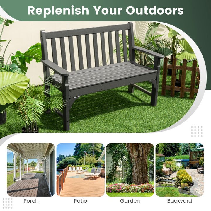 Outdoor All-Weather HDPE Bench Patio 2-Person Loveseat with Armrests and Backrest