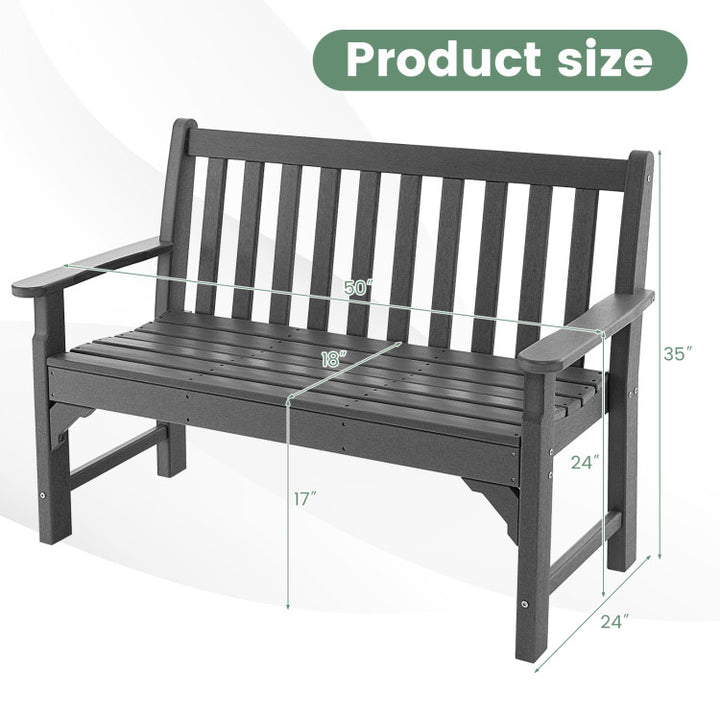 Outdoor All-Weather HDPE Bench Patio 2-Person Loveseat with Armrests and Backrest