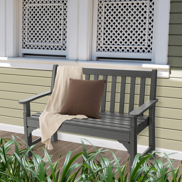 Outdoor All-Weather HDPE Bench Patio 2-Person Loveseat with Armrests and Backrest