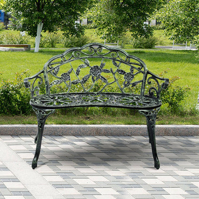 Outdoor Aluminum Antique Bench Patio Loveseat Chair with Floral Rose Style and Foot Pads
