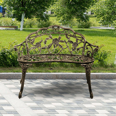 Outdoor Aluminum Antique Bench Patio Loveseat Chair with Floral Rose Style and Foot Pads