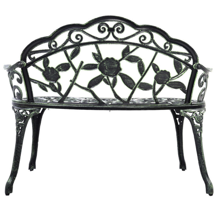 Outdoor Aluminum Antique Bench Patio Loveseat Chair with Floral Rose Style and Foot Pads