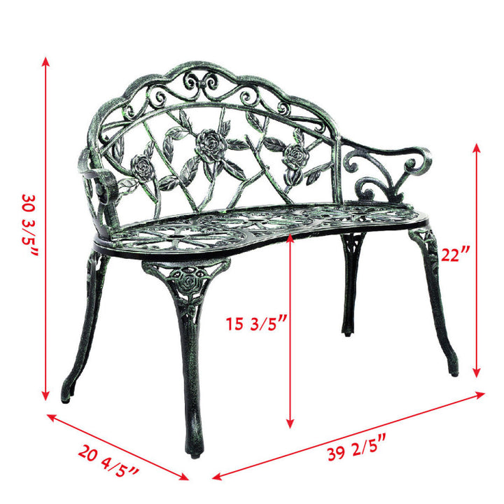 Outdoor Aluminum Antique Bench Patio Loveseat Chair with Floral Rose Style and Foot Pads