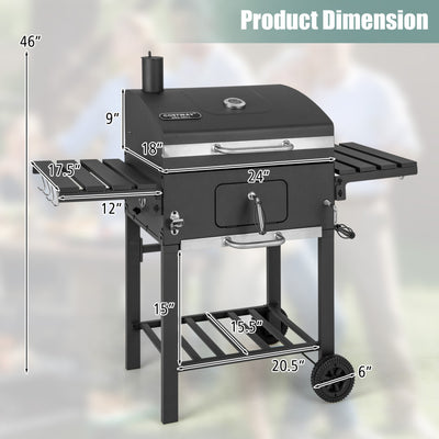 Outdoor BBQ Charcoal Grill with Folding Side Tables and Bottom Shelf for Cooking Camping Picnics