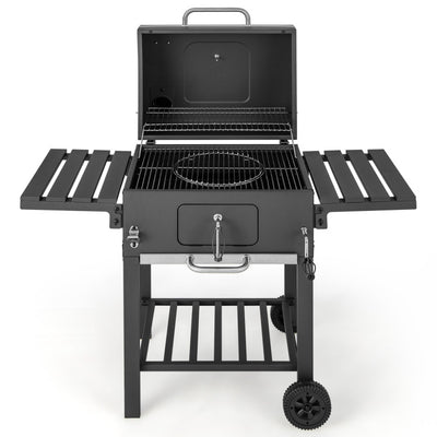 Outdoor BBQ Charcoal Grill with Folding Side Tables and Bottom Shelf for Cooking Camping Picnics