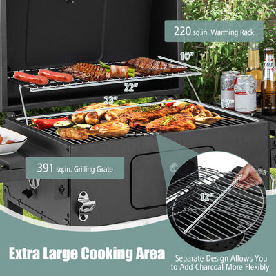 Outdoor BBQ Charcoal Grill with Folding Side Tables and Bottom Shelf for Cooking Camping Picnics