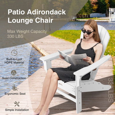 Outdoor Folding HDPE Adirondack Chair Patio Lounge Chair with Retractable Ottoman for Porch Backyard