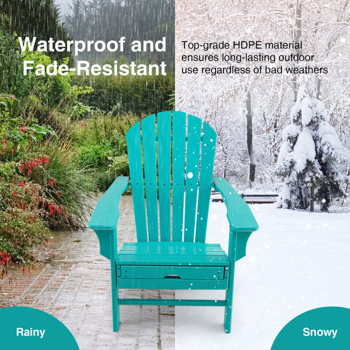 Outdoor Folding HDPE Adirondack Chair Patio Lounge Chair with Retractable Ottoman for Porch Backyard