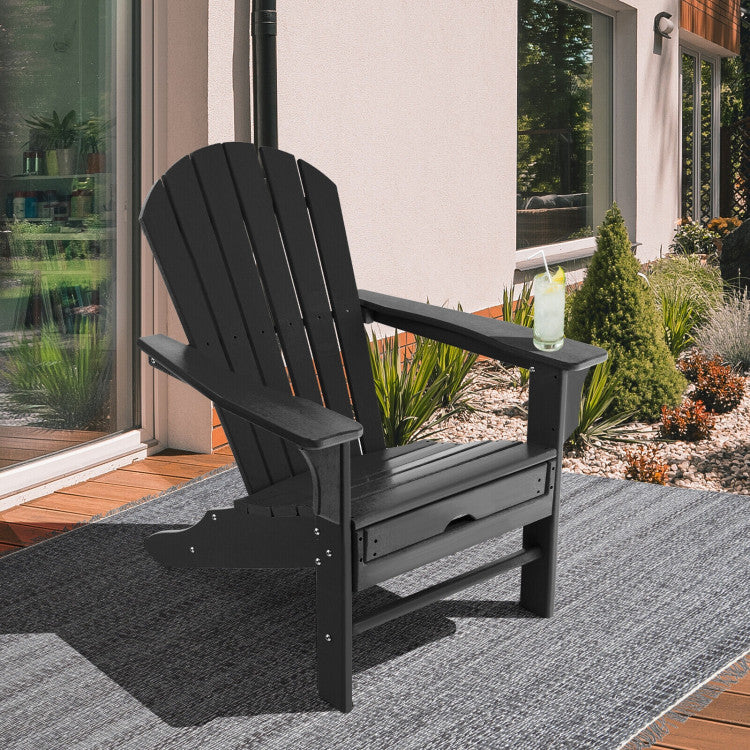 Outdoor Folding HDPE Adirondack Chair Patio Lounge Chair with Retractable Ottoman for Porch Backyard