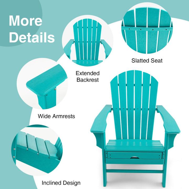 Outdoor Folding HDPE Adirondack Chair Patio Lounge Chair with Retractable Ottoman for Porch Backyard