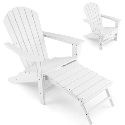 Outdoor Folding HDPE Adirondack Chair Patio Lounge Chair with Retractable Ottoman for Porch Backyard