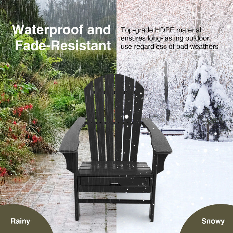 Outdoor Folding HDPE Adirondack Chair Patio Lounge Chair with Retractable Ottoman for Porch Backyard