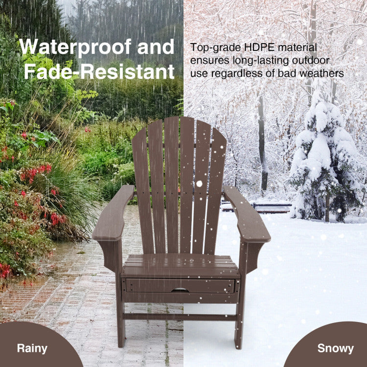 Outdoor Folding HDPE Adirondack Chair Patio Lounge Chair with Retractable Ottoman for Porch Backyard