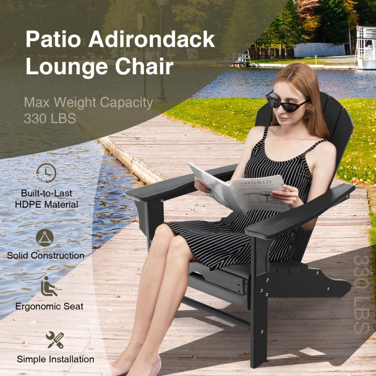 Outdoor Folding HDPE Adirondack Chair Patio Lounge Chair with Retractable Ottoman for Porch Backyard