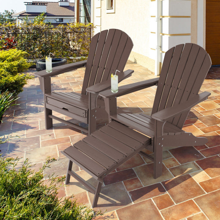 Outdoor Folding HDPE Adirondack Chair Patio Lounge Chair with Retractable Ottoman for Porch Backyard