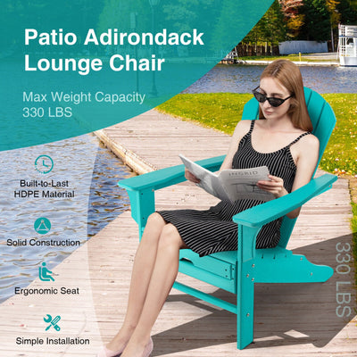 Outdoor Folding HDPE Adirondack Chair Patio Lounge Chair with Retractable Ottoman for Porch Backyard