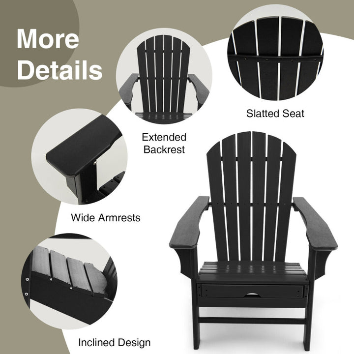 Outdoor Folding HDPE Adirondack Chair Patio Lounge Chair with Retractable Ottoman for Porch Backyard