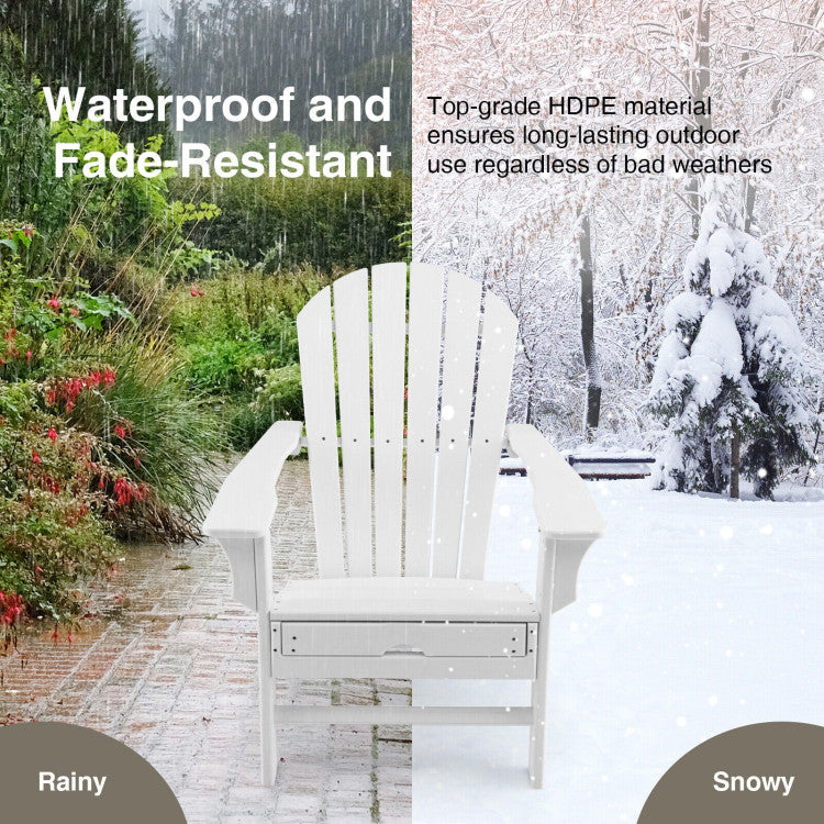 Outdoor Folding HDPE Adirondack Chair Patio Lounge Chair with Retractable Ottoman for Porch Backyard
