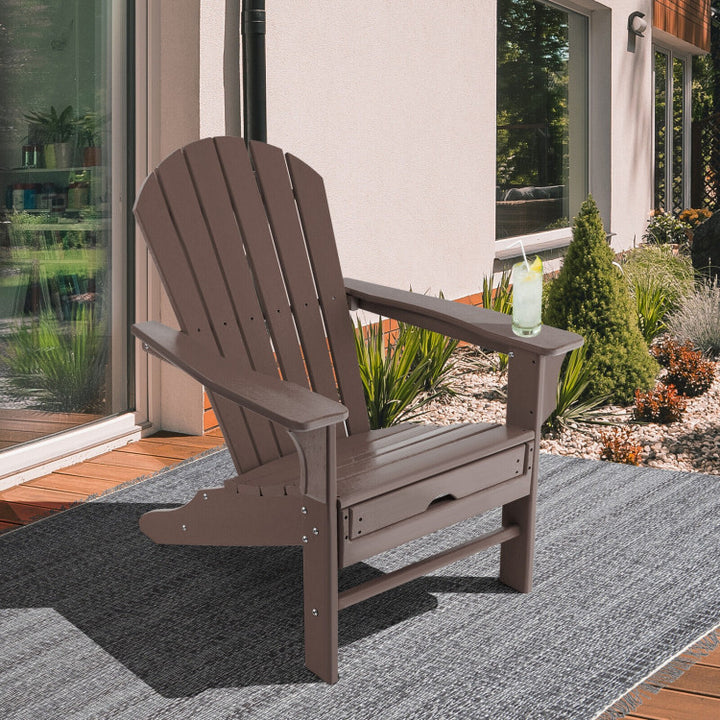 Outdoor Folding HDPE Adirondack Chair Patio Lounge Chair with Retractable Ottoman for Porch Backyard