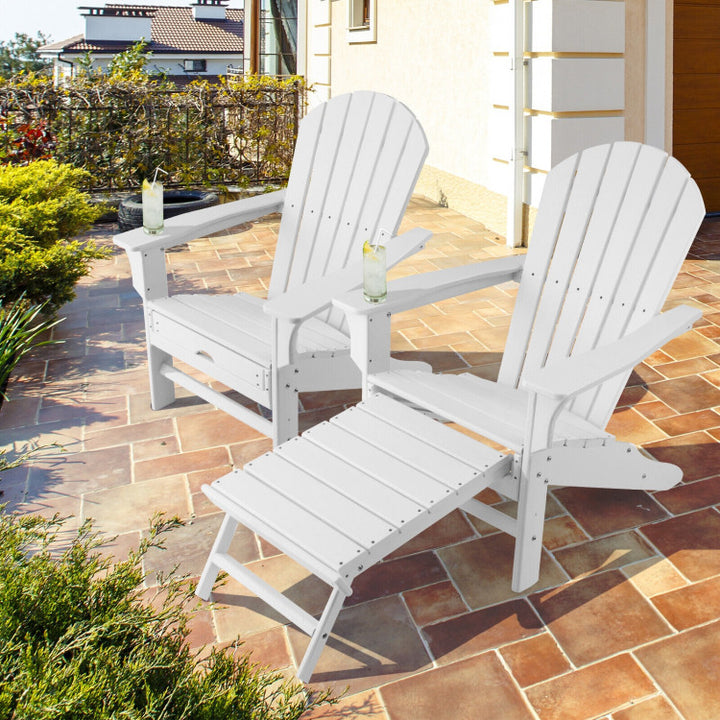 Outdoor Folding HDPE Adirondack Chair Patio Lounge Chair with Retractable Ottoman for Porch Backyard