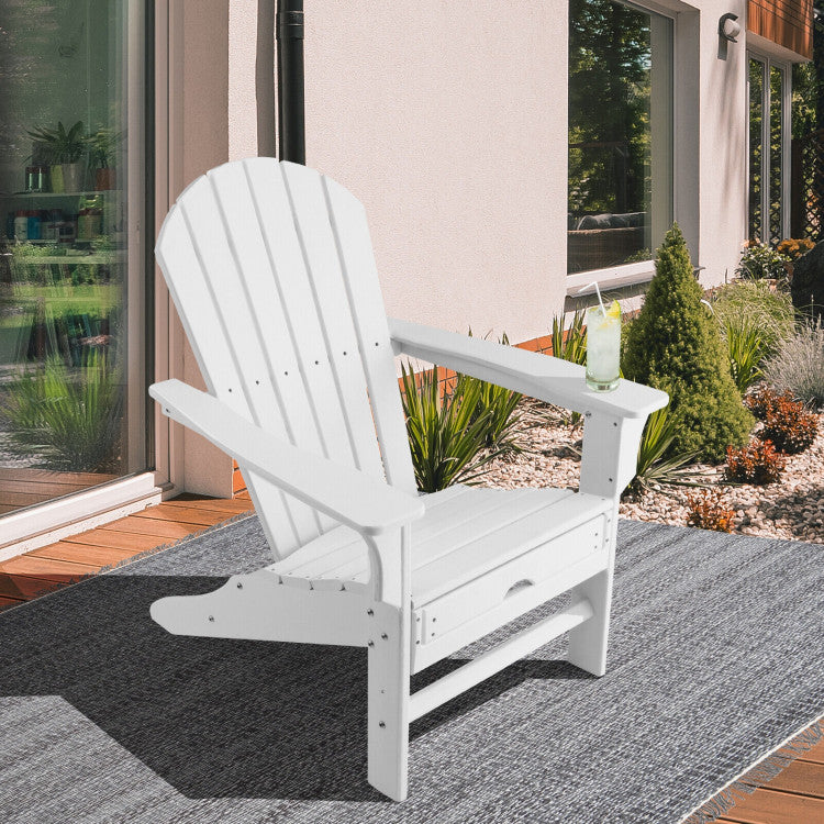 Outdoor Folding HDPE Adirondack Chair Patio Lounge Chair with Retractable Ottoman for Porch Backyard
