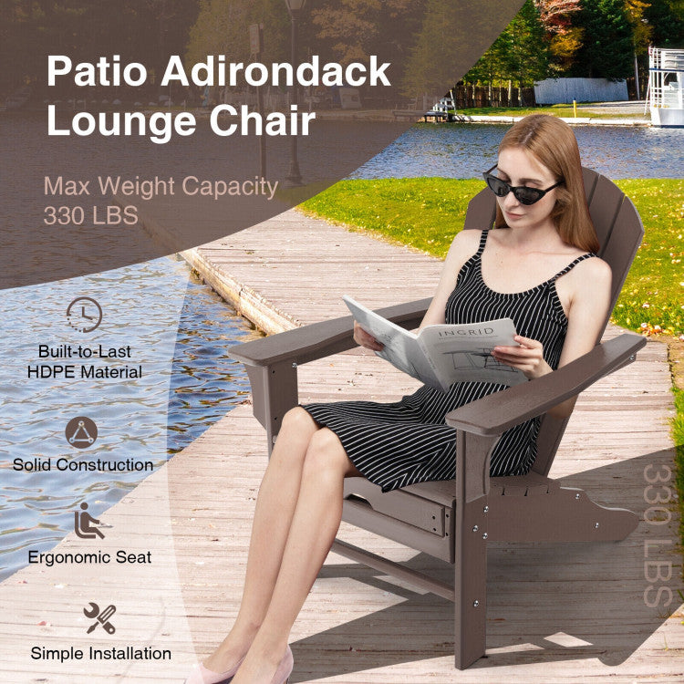 Outdoor Folding HDPE Adirondack Chair Patio Lounge Chair with Retractable Ottoman for Porch Backyard