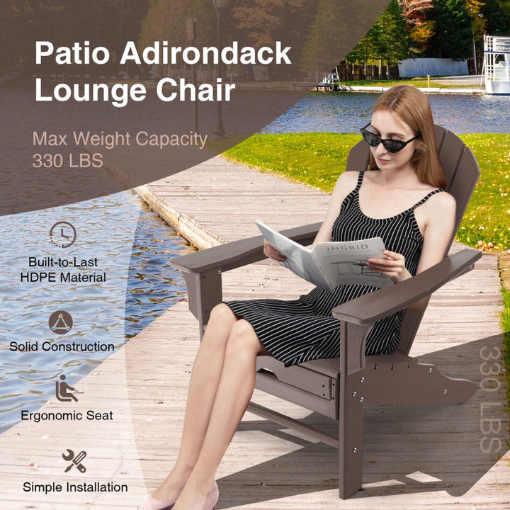 Outdoor Folding HDPE Adirondack Chair Patio Lounge Chair with Retractable Ottoman for Porch Backyard
